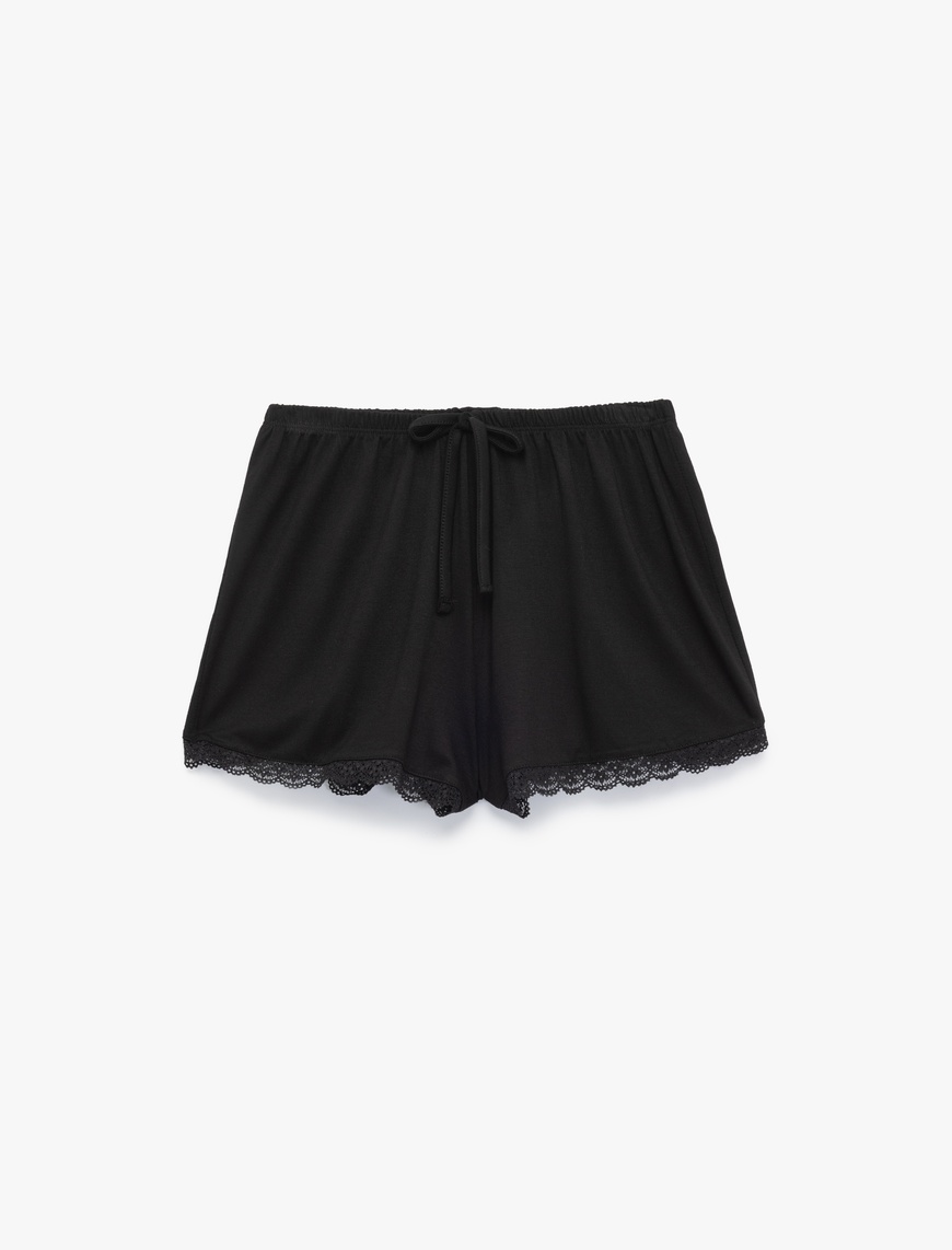   Rahat Kalıp Viskon Kumaş Dantelli Şort Pijama Altı