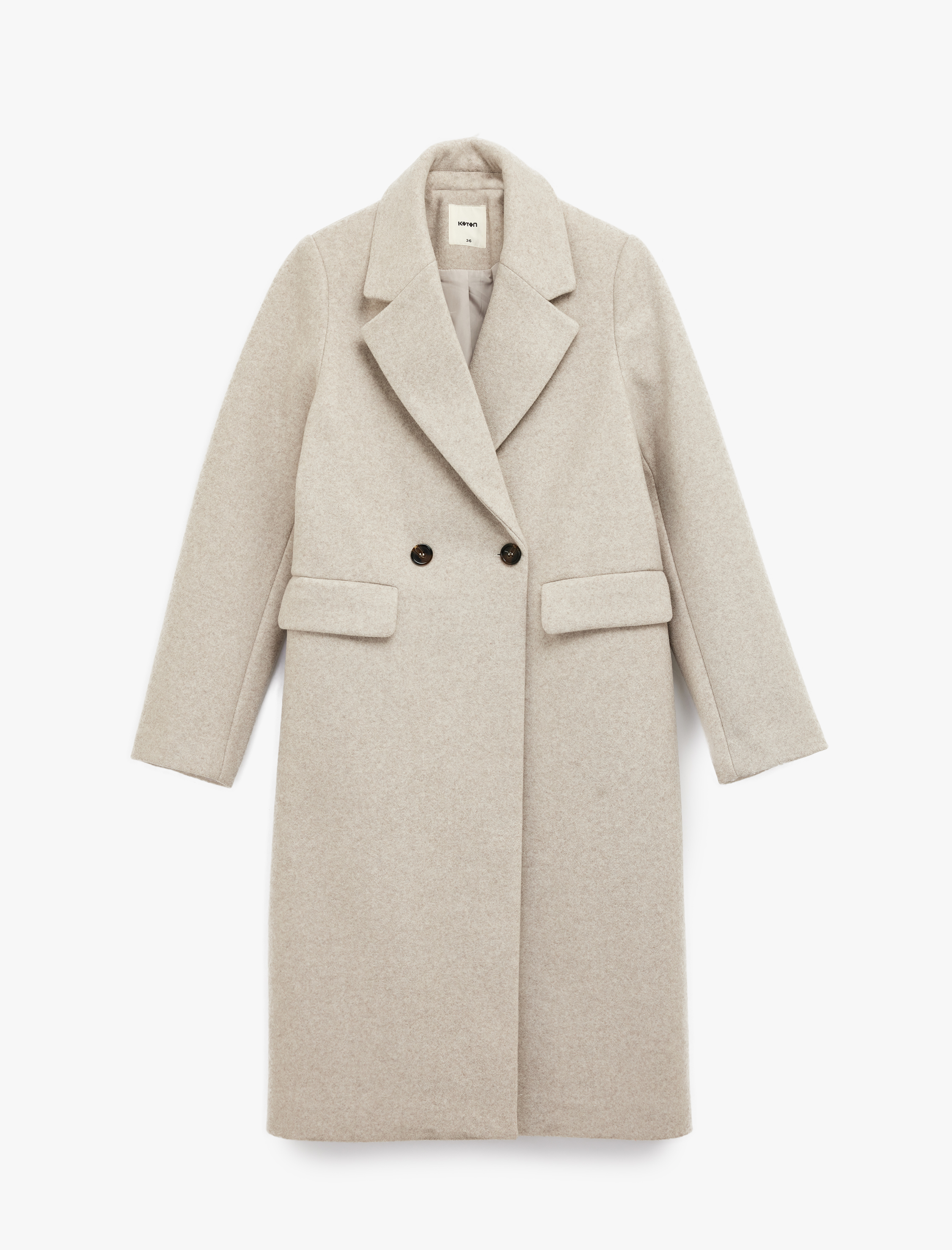   Cepli Kruvaze Uzun Kollu Ceket Yaka Uzun Kaşe Kaban