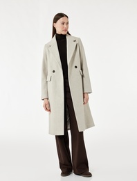 Cepli Kruvaze Uzun Kollu Ceket Yaka Uzun Kaşe Kaban