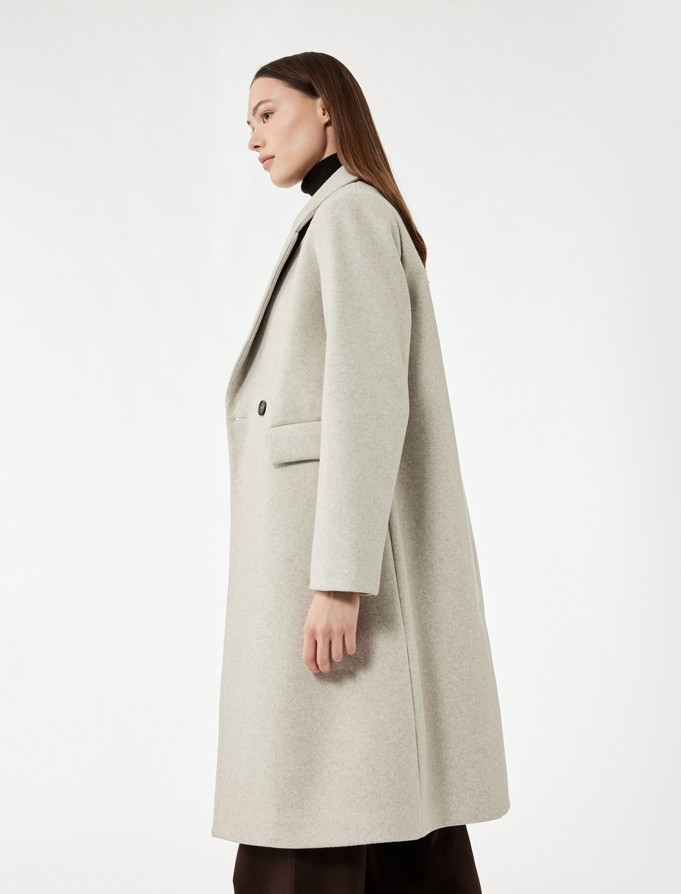   Cepli Kruvaze Uzun Kollu Ceket Yaka Uzun Kaşe Kaban