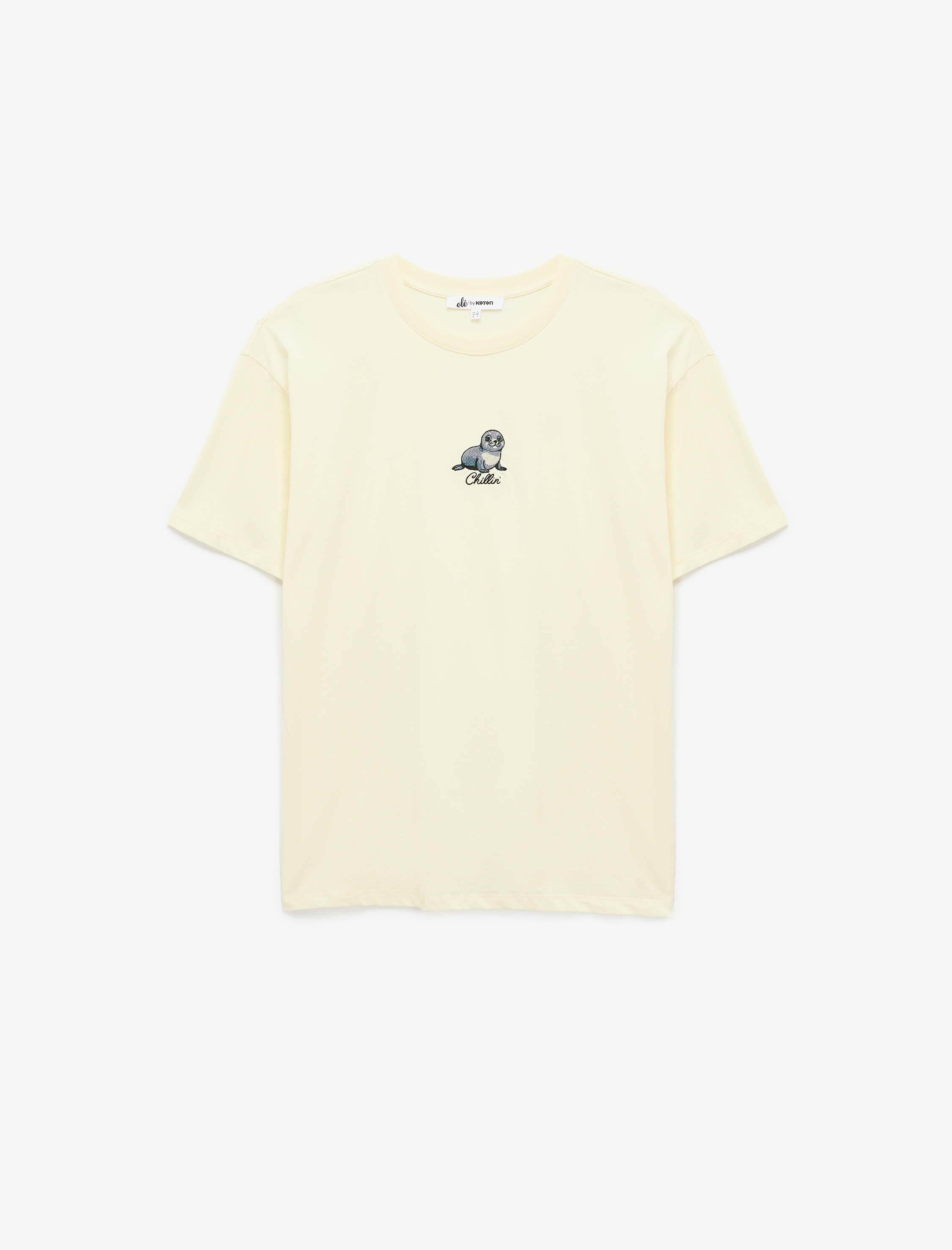 Kısa Kollu Bisiklet Yaka Nakışlı Oversize Tişört