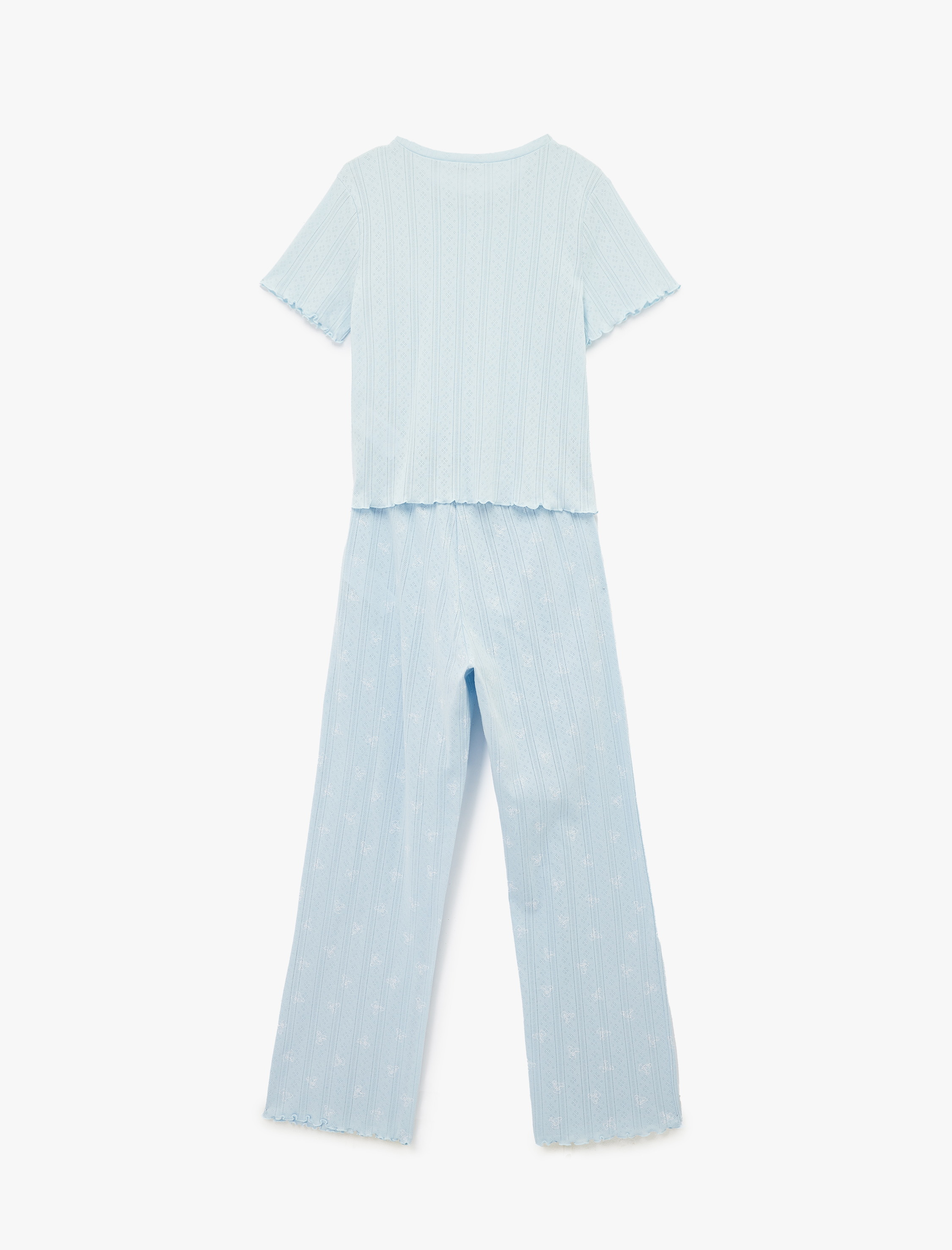   Rahat Kalıp Kısa Kollu Bisiklet Yaka Dokulu Pamuklu Örme Pijama Takımı