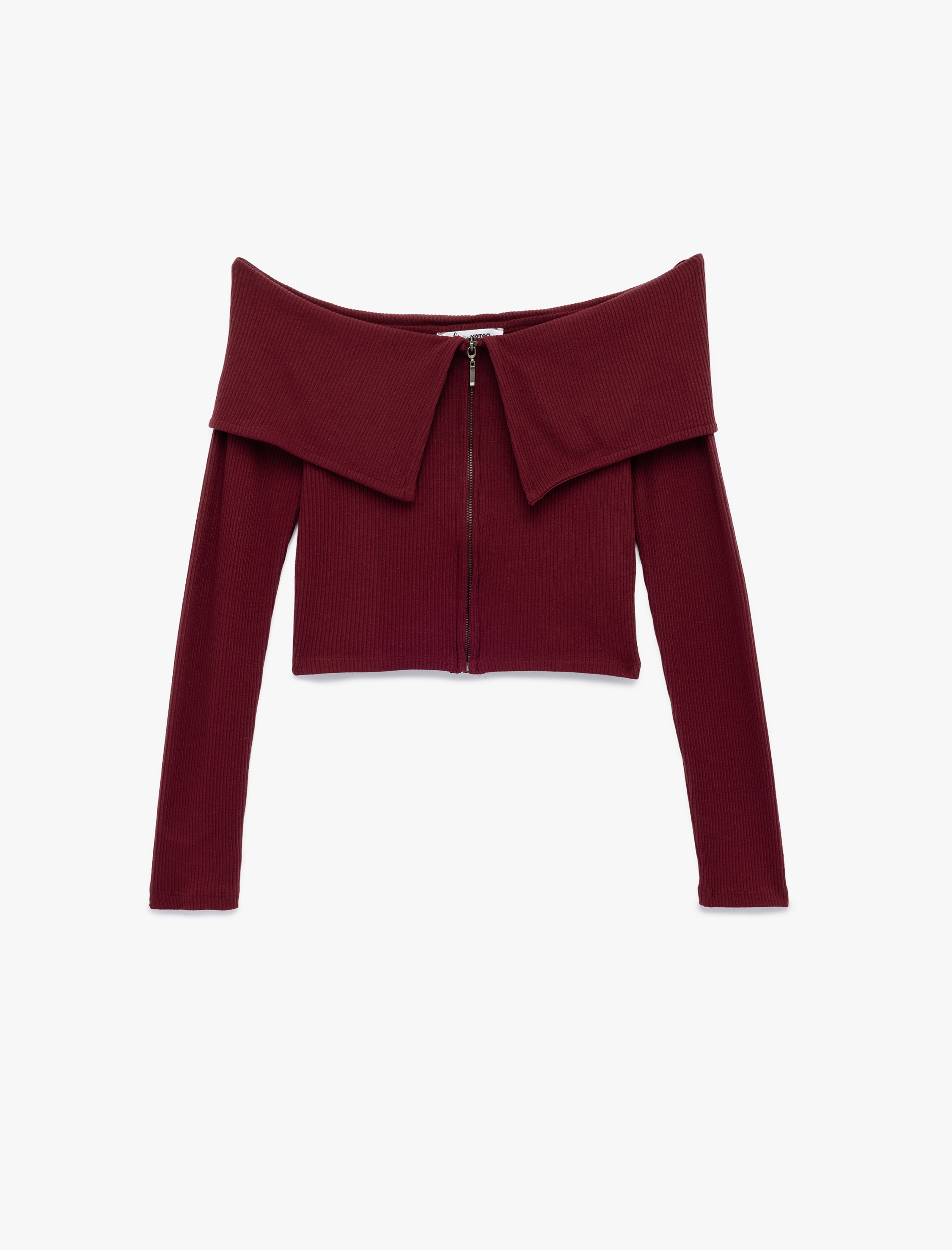   Slim Fit Fermuarlı Omzu Açık Uzun Kollu Tişört