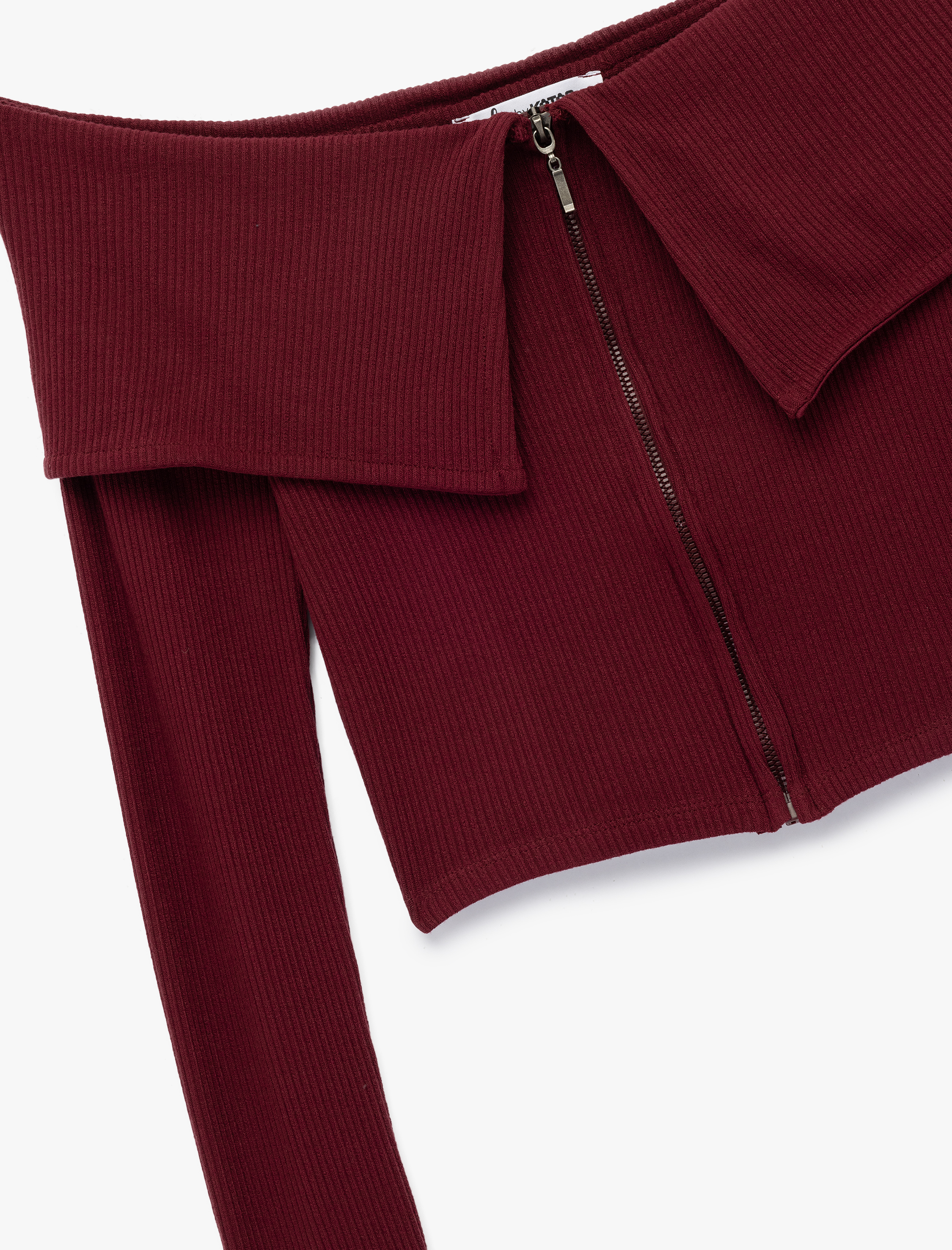   Slim Fit Fermuarlı Omzu Açık Uzun Kollu Tişört