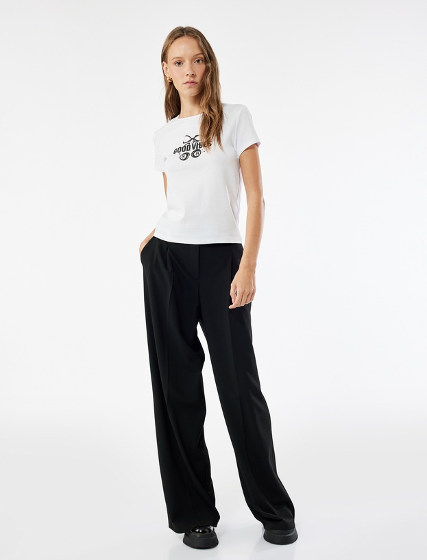 Slim Fit Kısa Kollu Bisiklet Yaka Pamuklu Kiraz Baskılı Tişört_1
