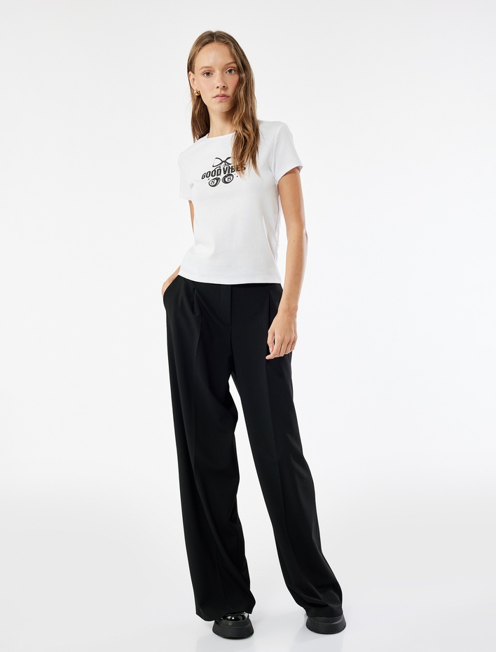  Slim Fit Kısa Kollu Bisiklet Yaka Pamuklu Kiraz Baskılı Tişört