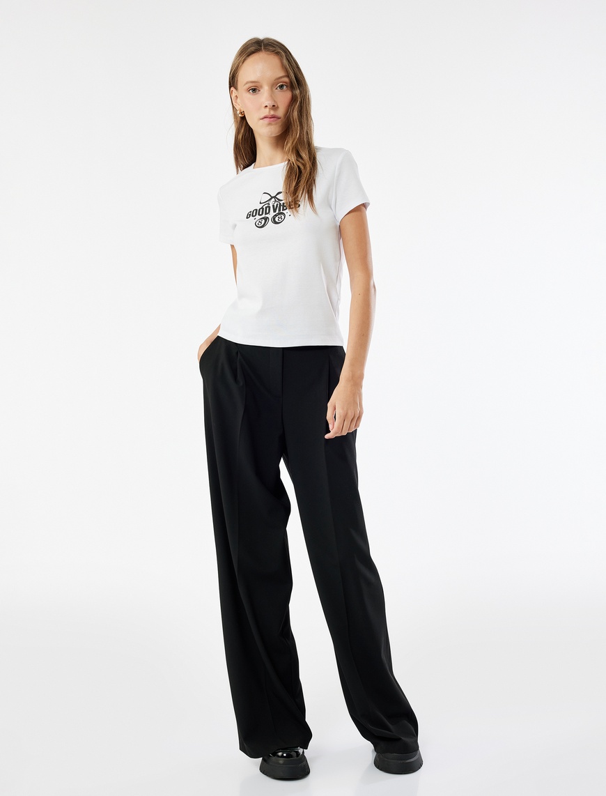   Slim Fit Kısa Kollu Bisiklet Yaka Pamuklu Kiraz Baskılı Tişört
