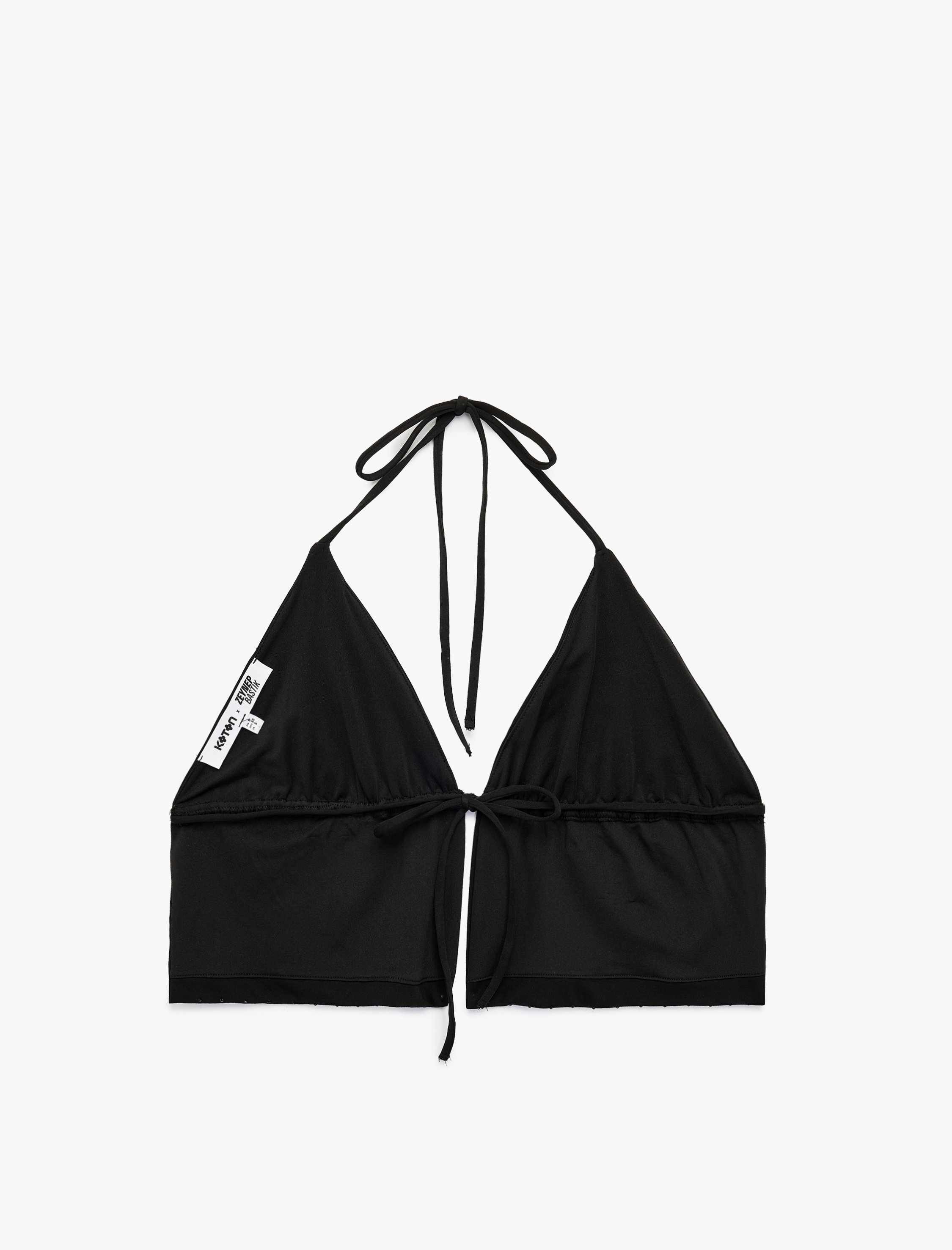   Koton X Zeynep Bastık - Bağlama Detaylı Taşlı Askılı Viskon Karışımlı Slim Fit V Yaka Bluz