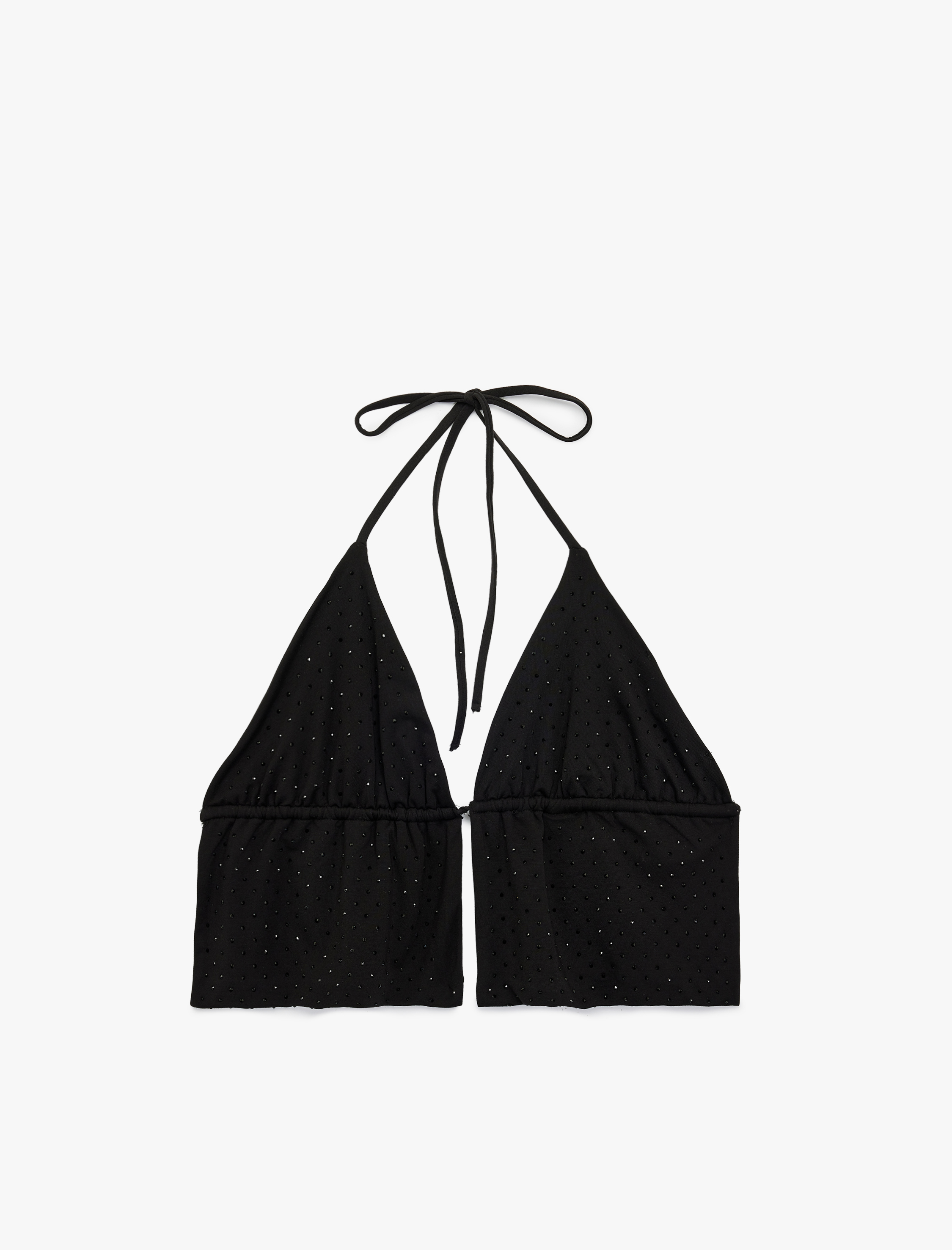   Koton X Zeynep Bastık - Bağlama Detaylı Taşlı Askılı Viskon Karışımlı Slim Fit V Yaka Bluz