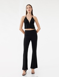 Koton X Zeynep Bastık - Viskon Karışımlı Taş Detaylı Slim Fit İspanyol Paça Pantolon