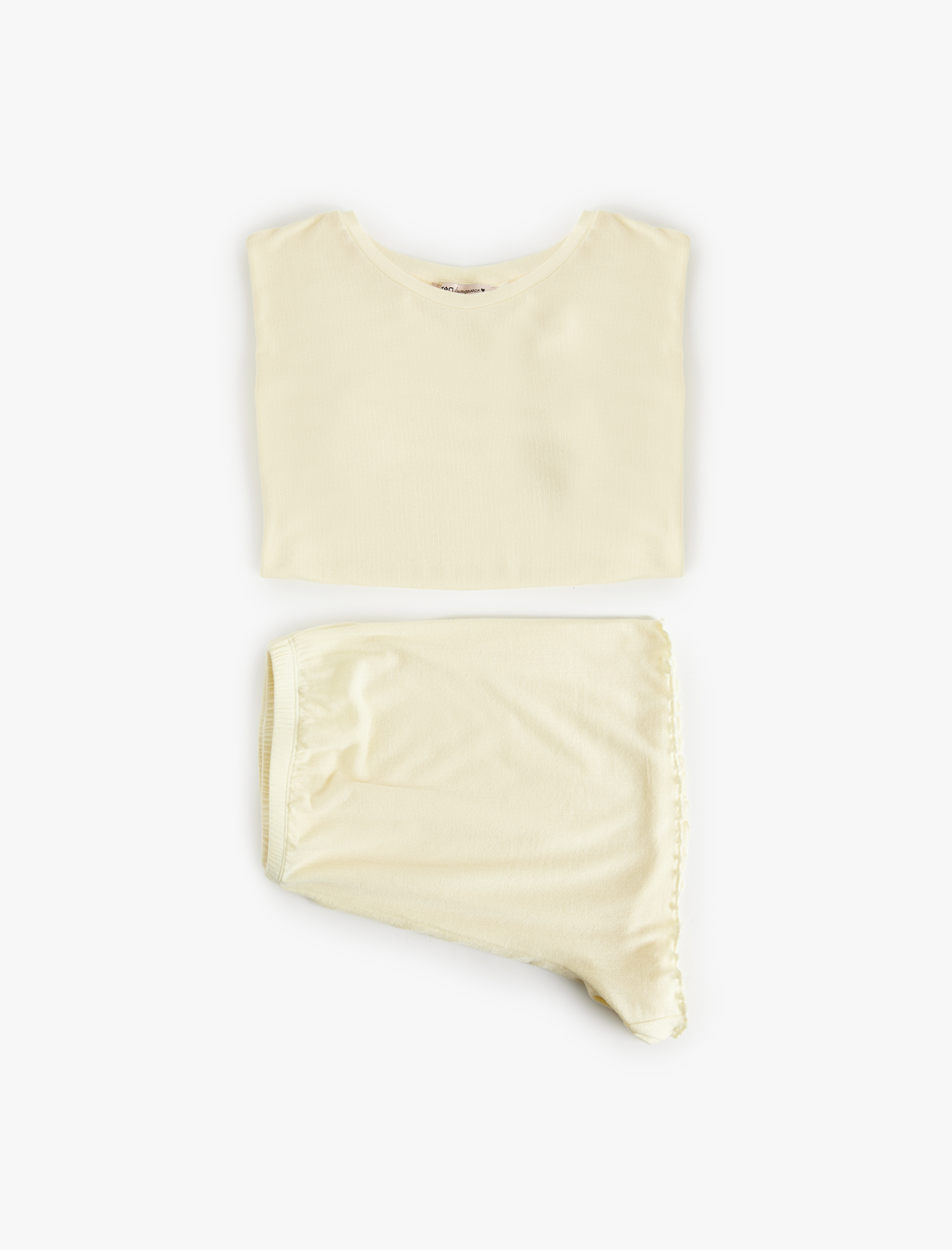   Rahat Kalıp Kısa Kollu Bisiklet Yaka Beli Lastikli Şort Modal Örme Pijama Takımı