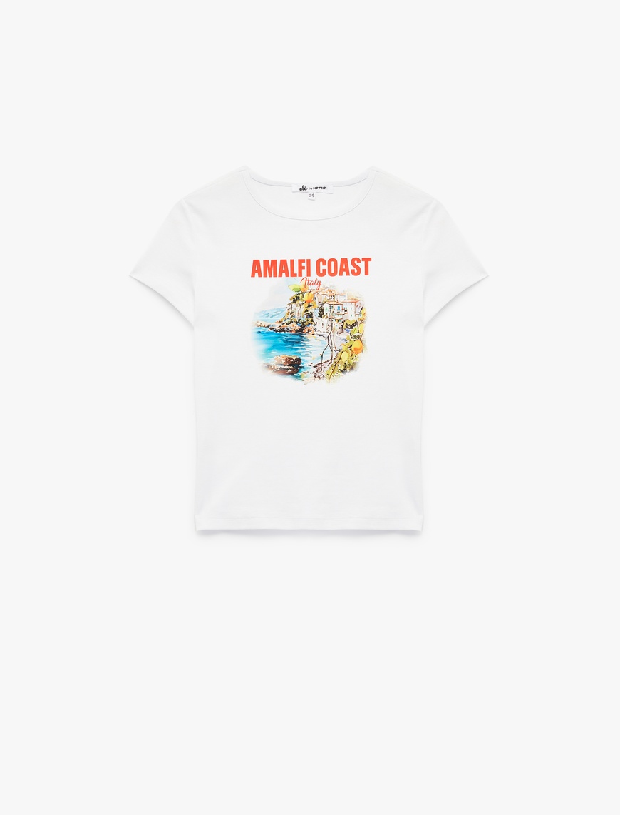   Slim Fit Kısa Kollu Bisiklet Yaka Baskılı Tişört