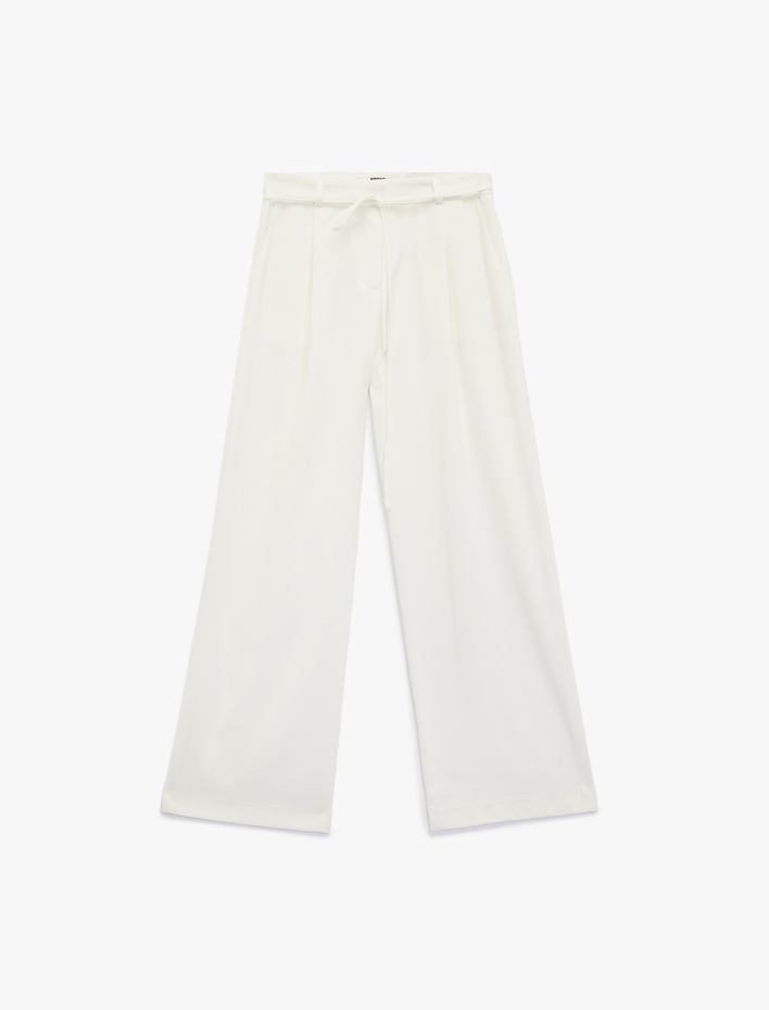  Cepli Kemer Detaylı Düz Bol Paça Pantolon