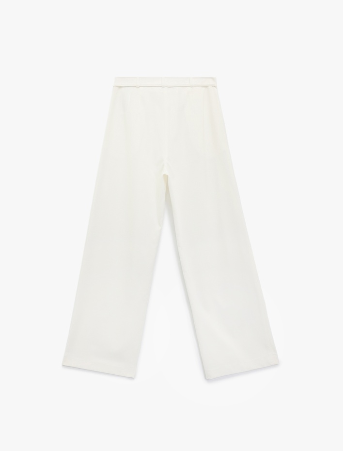  Cepli Kemer Detaylı Düz Bol Paça Pantolon