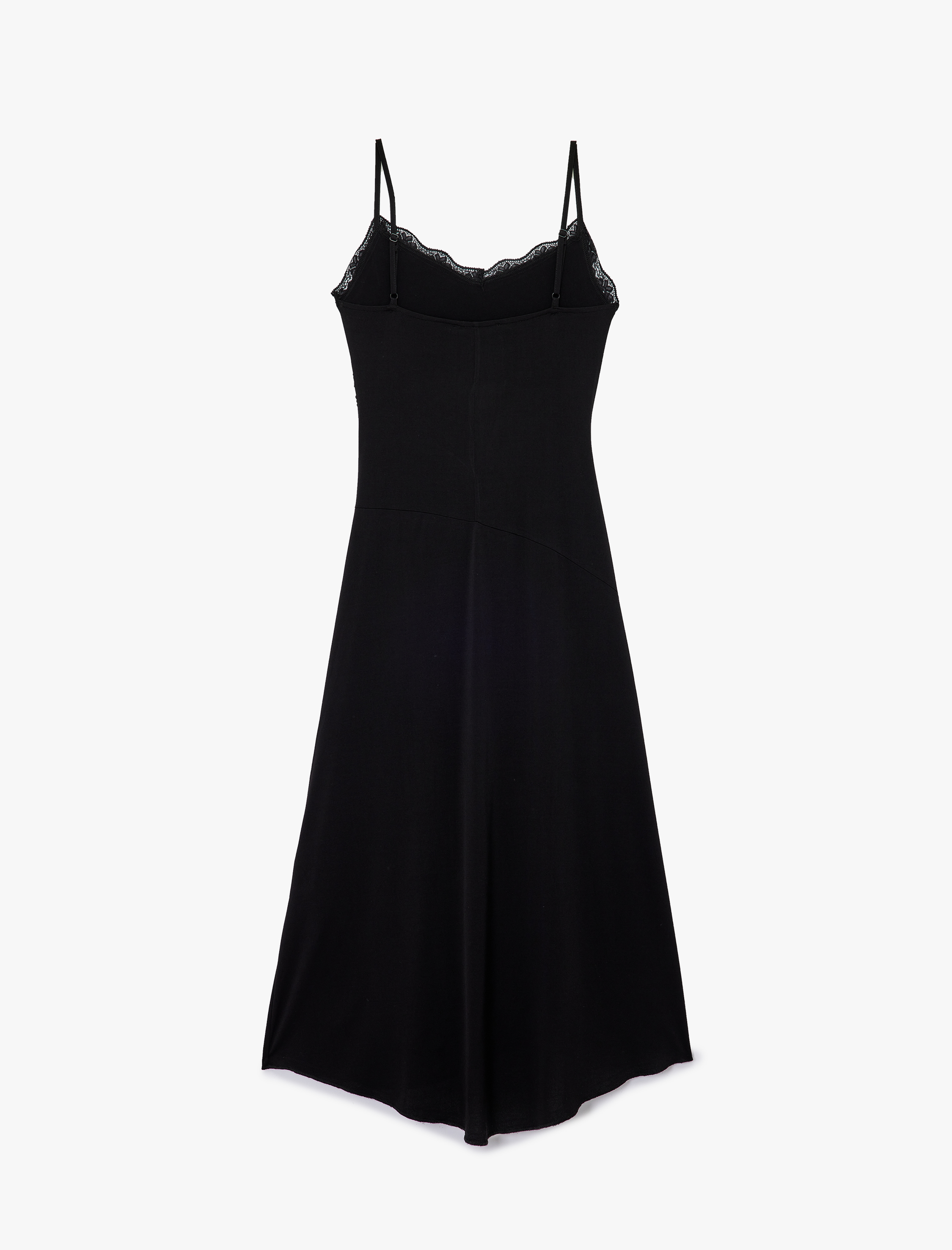   Sandy Kumaş İnce Askılı Dantel Detaylı Midi Boy Slip Elbise