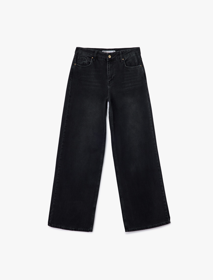   Düşük Bel Rahat Kalıp Geniş Paça Jean Pantolon - Loose Straight Fit Jean