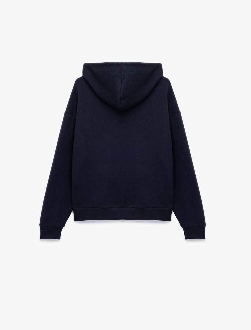   Fermuarlı Kapüşonlu Kanguru Cepli Uzun Kollu Şardonlu Oversize Spor Sweatshirt