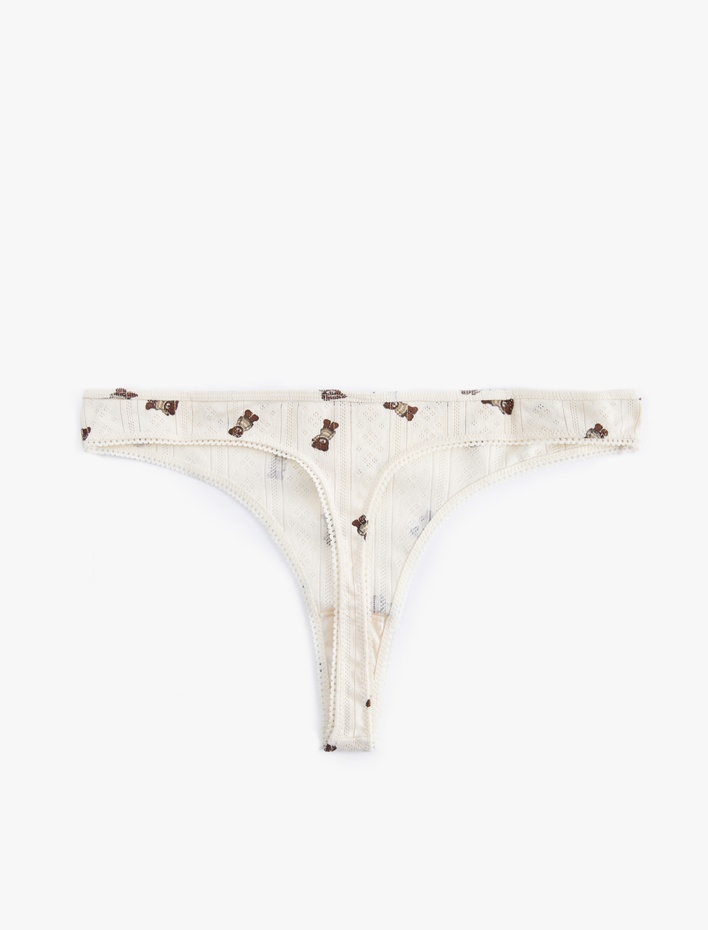  Fiyonklu Pamuklu Ayıcık Baskılı String Külot