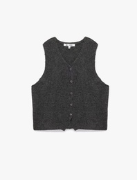 Crop V Yaka Kolsuz Düğmeli Basic Triko Yelek