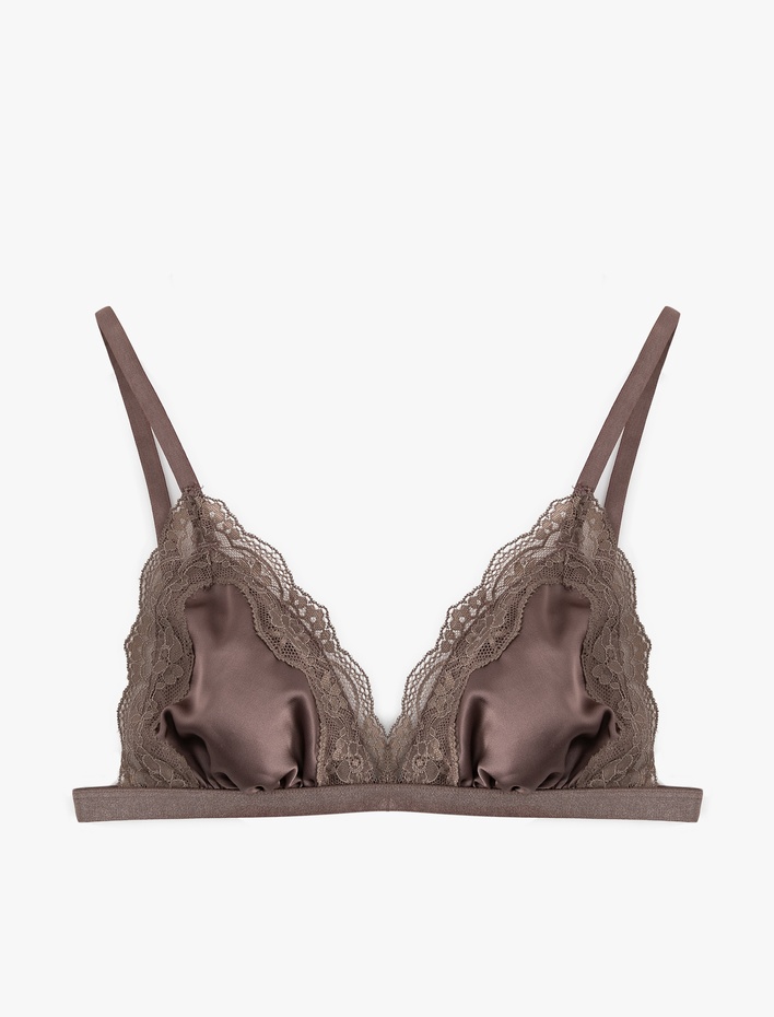  Rahat Kalıp Desteksiz Dantelli Saten Bralet Sütyen