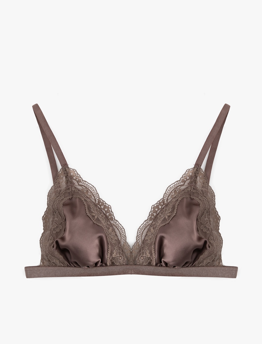   Rahat Kalıp Desteksiz Dantelli Saten Bralet Sütyen