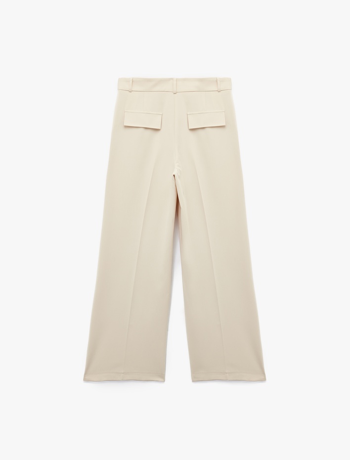  Kapaklı Cep Detaylı Düz Bol Paça Palazzo Pantolon