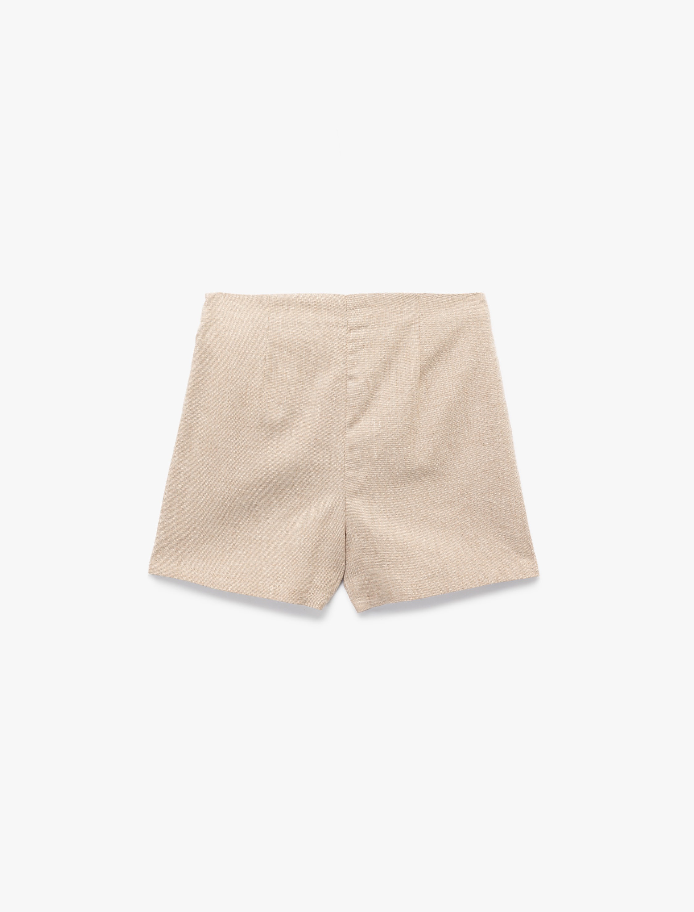   Kruvaze Yandan Bağlama Detaylı Keten Şort Etek