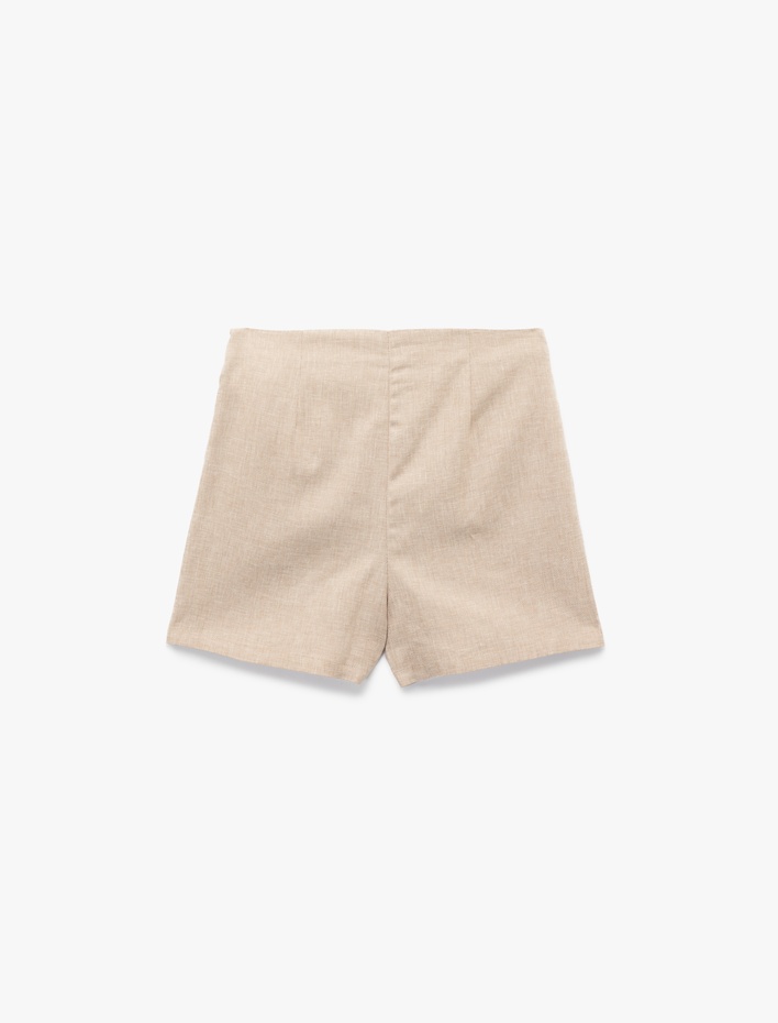  Kruvaze Yandan Bağlama Detaylı Keten Şort Etek