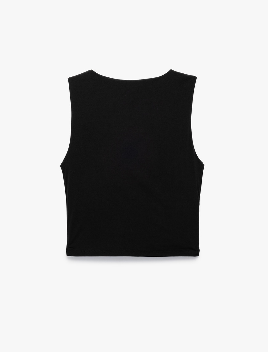   Krep Kumaş Slim Fit Drape Detaylı Bisiklet Yaka Kolsuz Bluz
