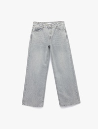 Taş Detaylı Geniş Paça Denim Pantolon - Bianca Wide Leg Jeans