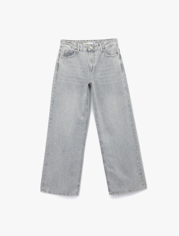 Taş Detaylı Geniş Paça Denim Pantolon - Bianca Wide Leg Jeans_0