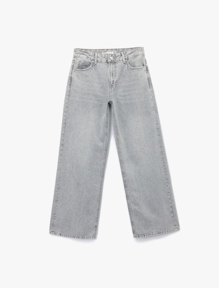  Taş Detaylı Geniş Paça Denim Pantolon - Bianca Wide Leg Jeans