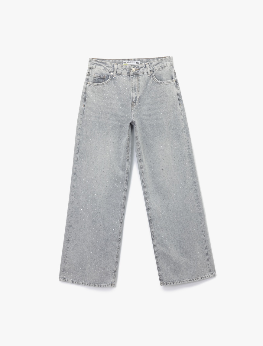   Taş Detaylı Geniş Paça Denim Pantolon - Bianca Wide Leg Jeans