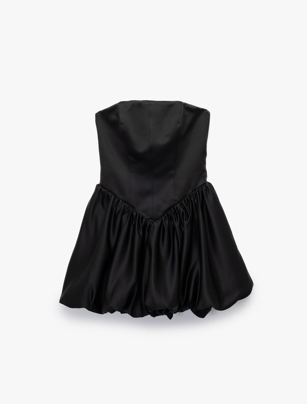Straplez Yaka Kolsuz Mini Balon Elbise_0