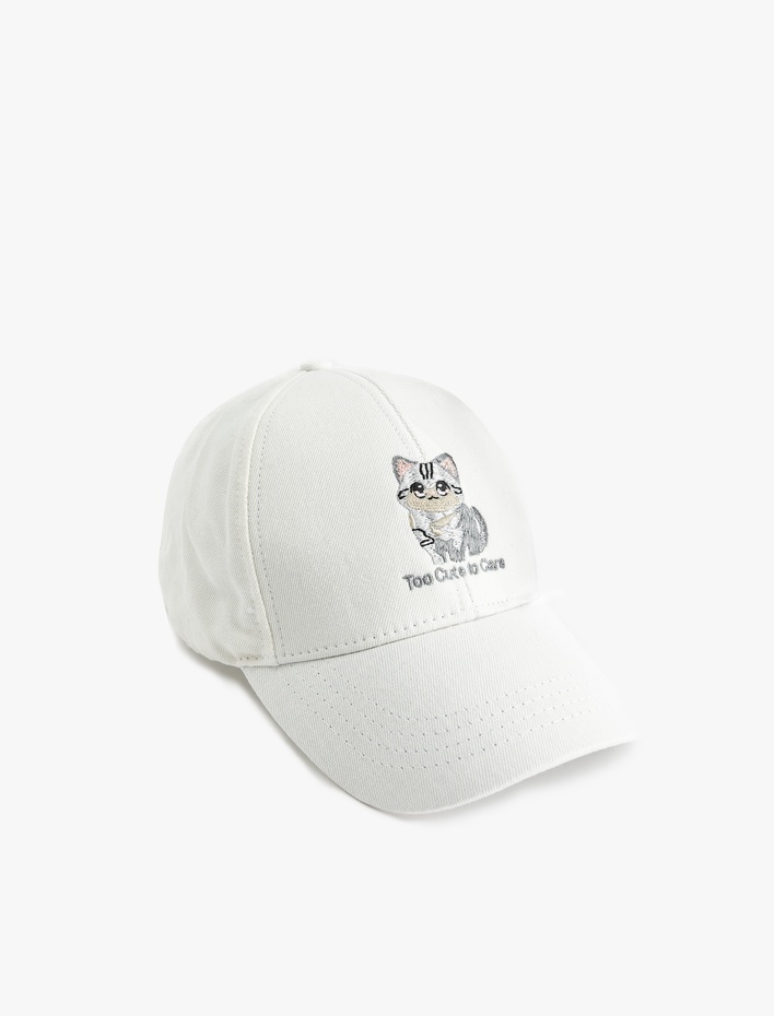 Kadın Kedi İşlemeli Kep Şapka