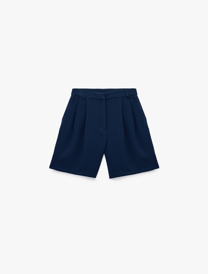  Cepli Yüksek Bel Pile Detaylı Mini Kumaş Şort