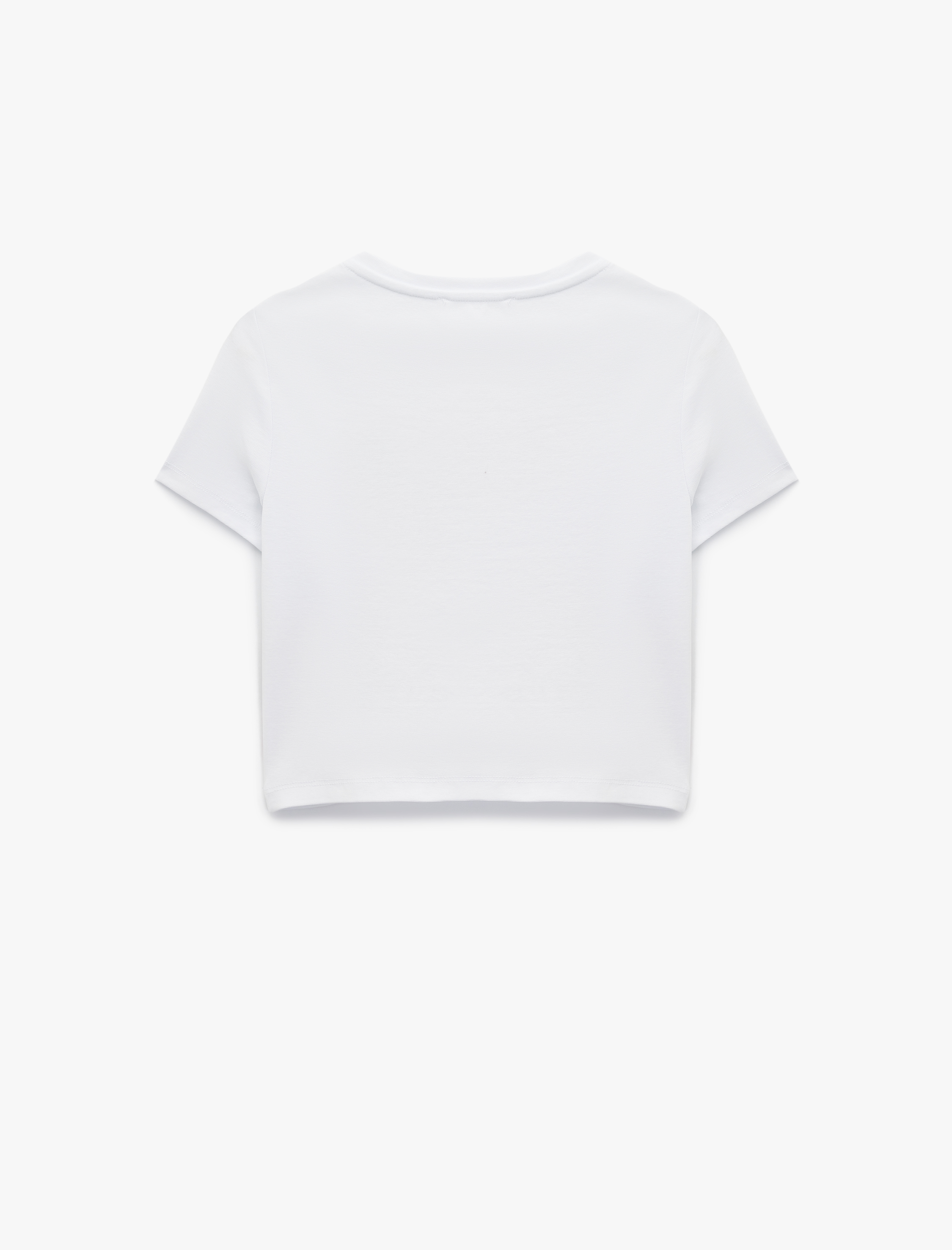   Bisiklet Yaka Çiçek Baskılı Kısa Kollu Tişört