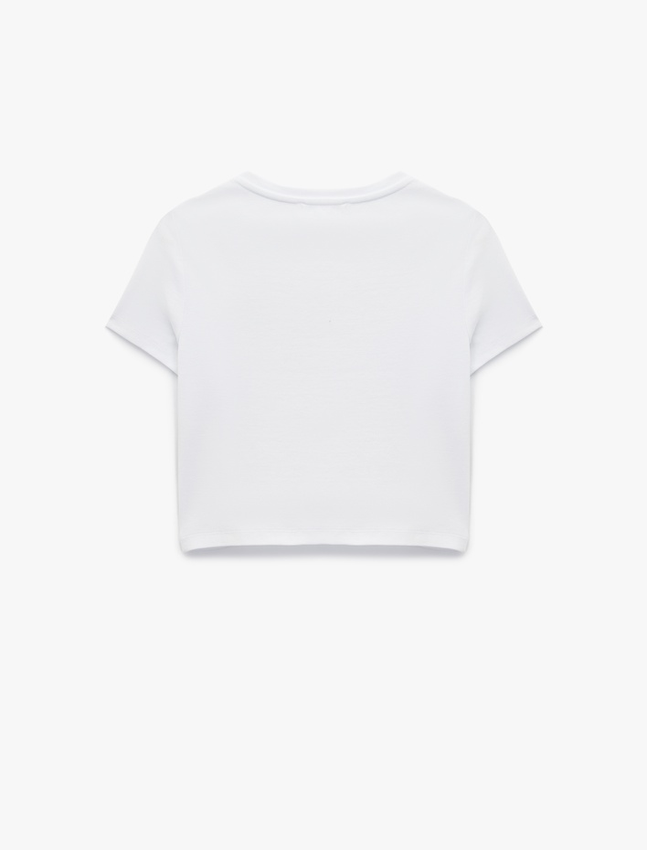  Bisiklet Yaka Çiçek Baskılı Kısa Kollu Tişört