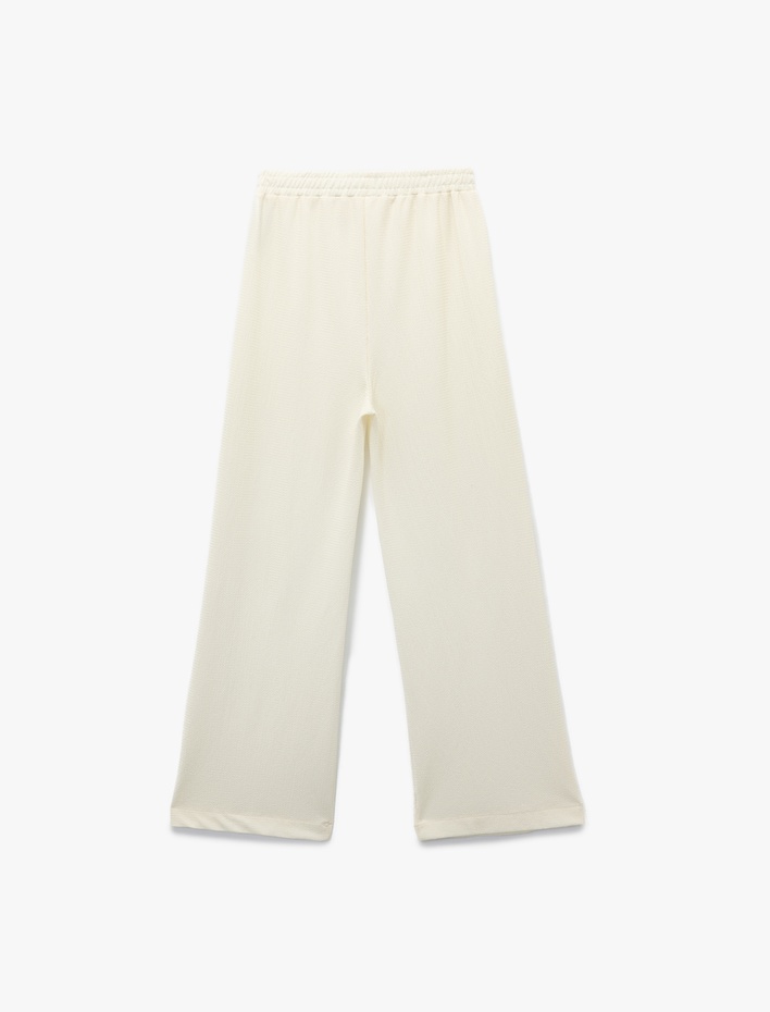  Bürümcük Kumaş Beli Lastikli Uzun Geniş Paça Pantolon