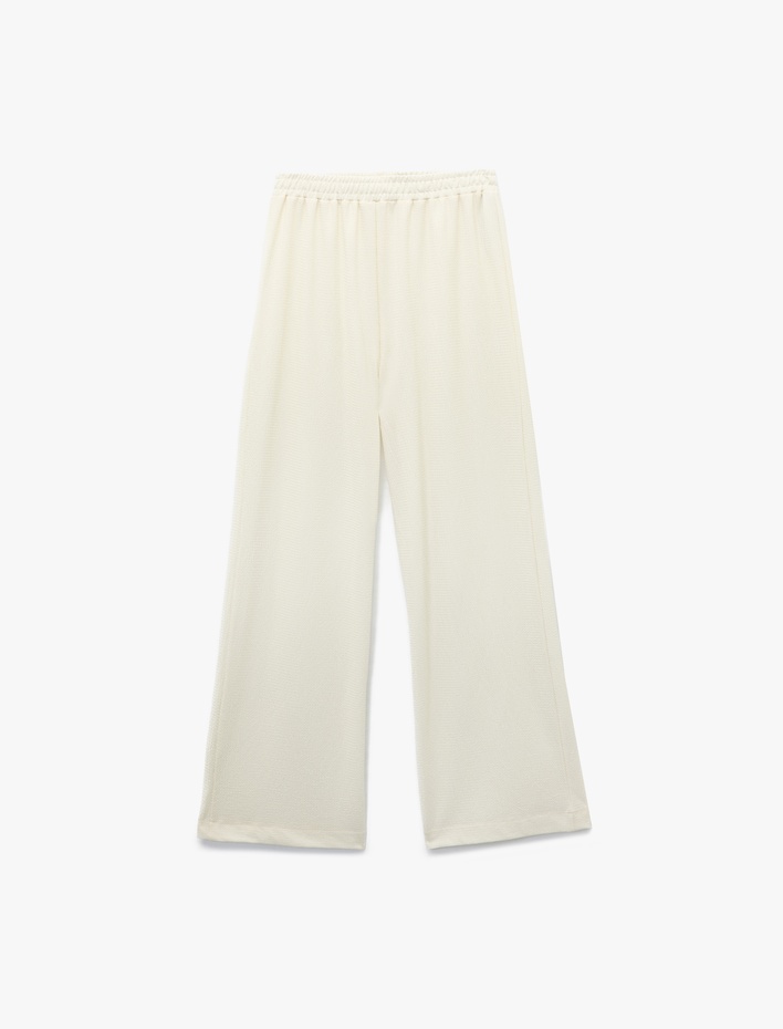  Bürümcük Kumaş Beli Lastikli Uzun Geniş Paça Pantolon