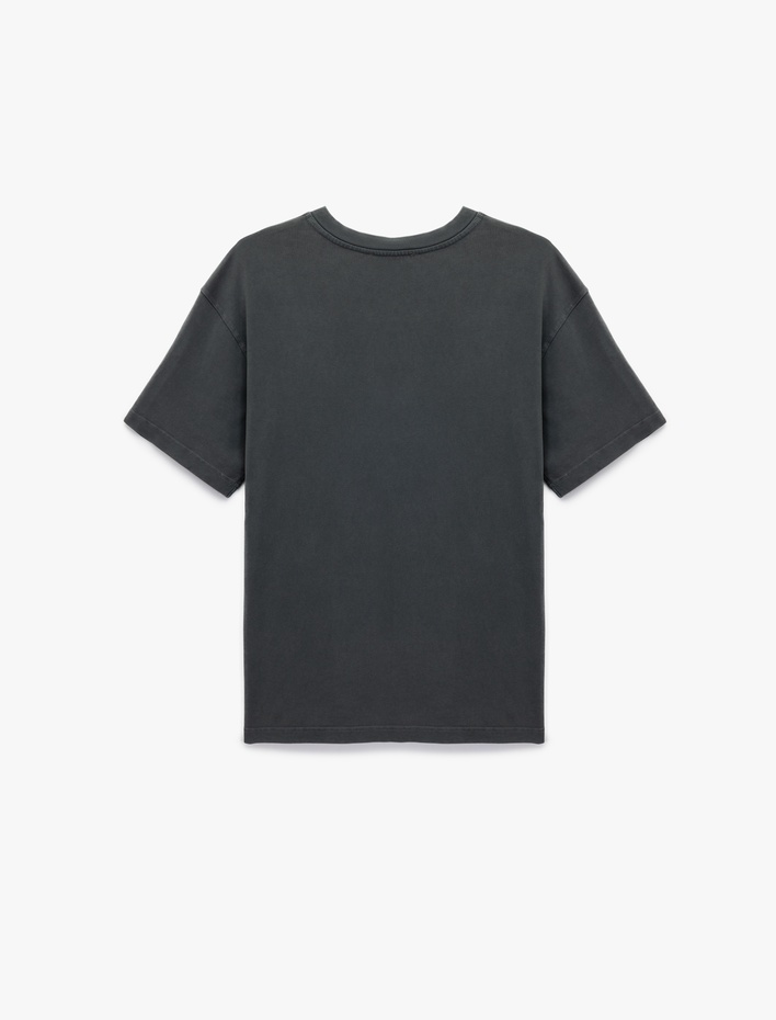  Kısa Kollu Bisiklet Yaka Pamuklu Oversize Tişört