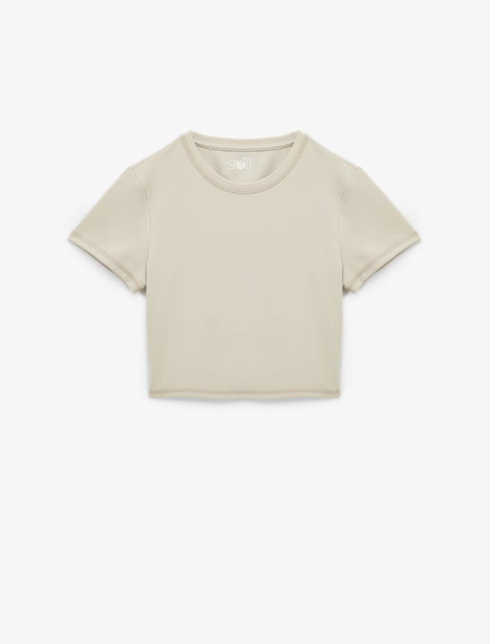  Kısa Kollu Bisiklet Yaka Basic Crop Slim Fit Spor Tişört