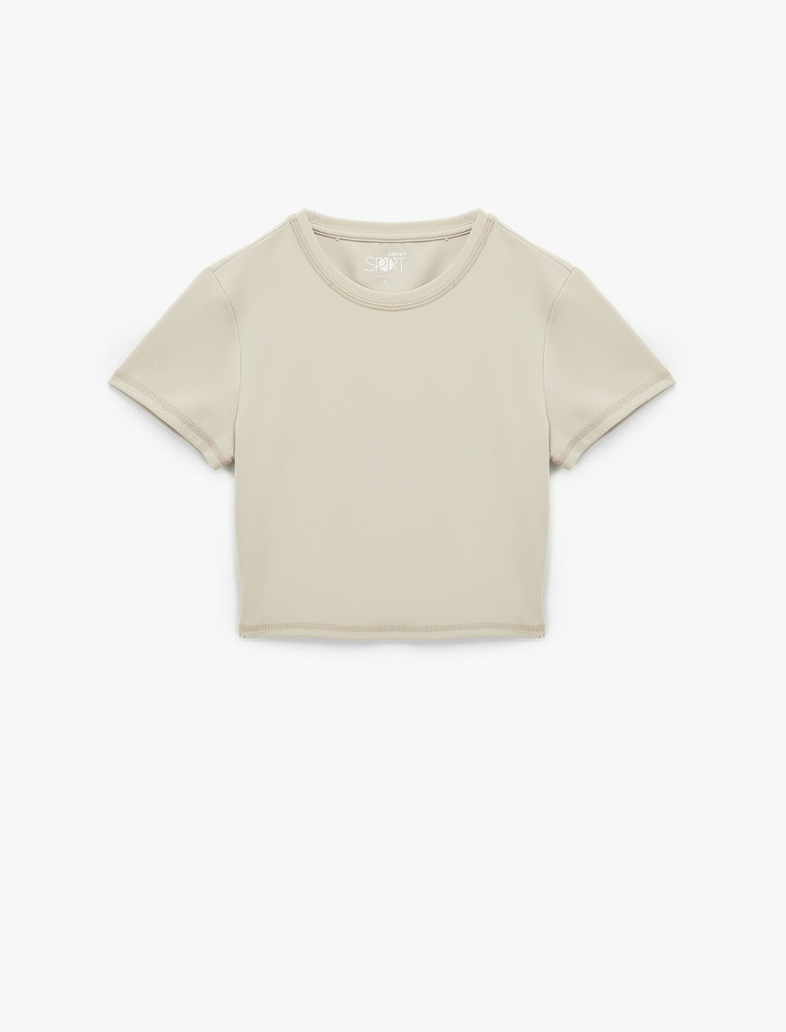   Kısa Kollu Bisiklet Yaka Basic Crop Slim Fit Spor Tişört