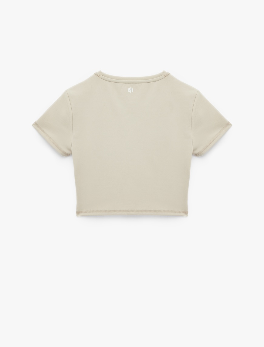   Kısa Kollu Bisiklet Yaka Basic Crop Slim Fit Spor Tişört