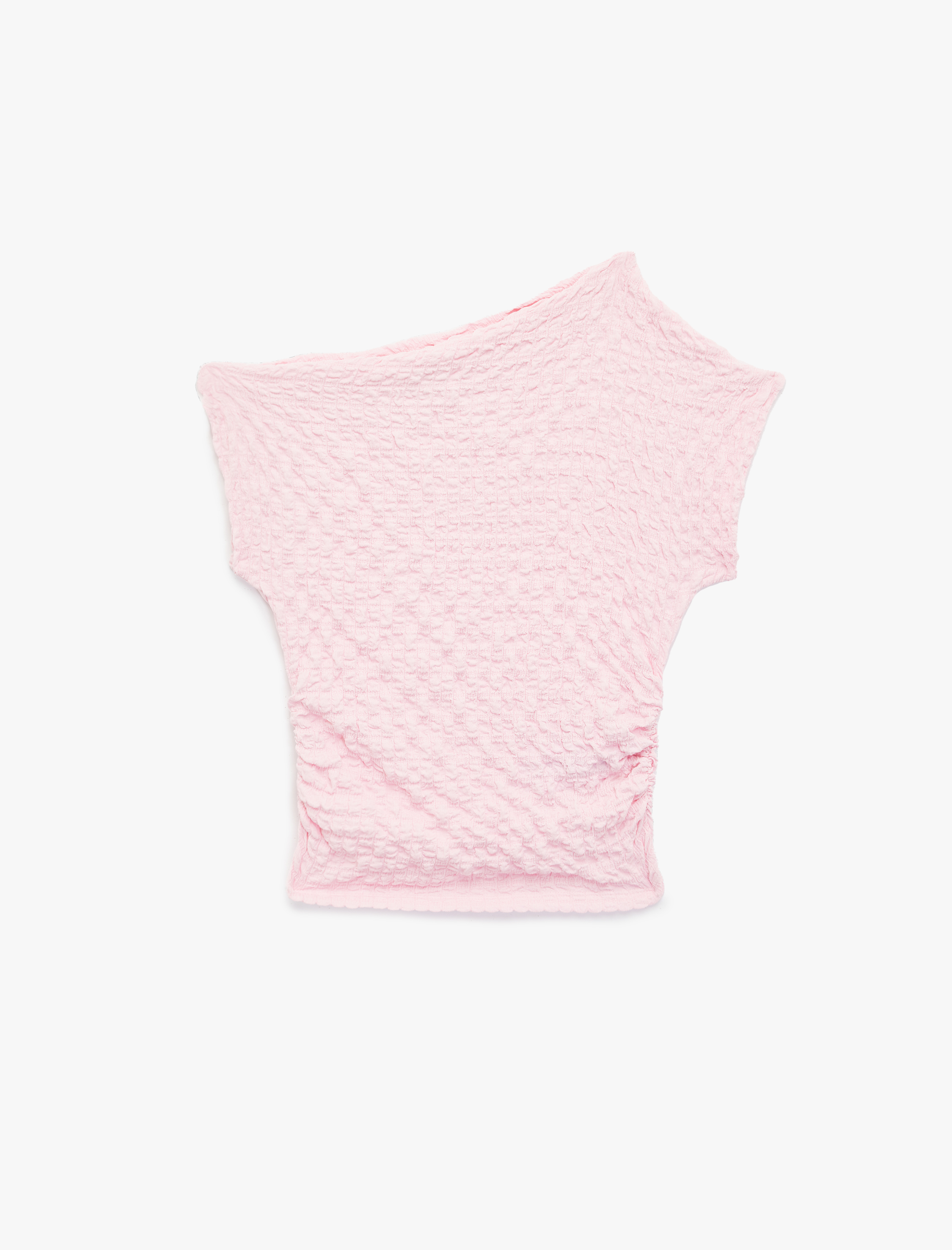   Bürümcük Kumaş Kolsuz Dokulu Asimetrik Yaka Crop Üst