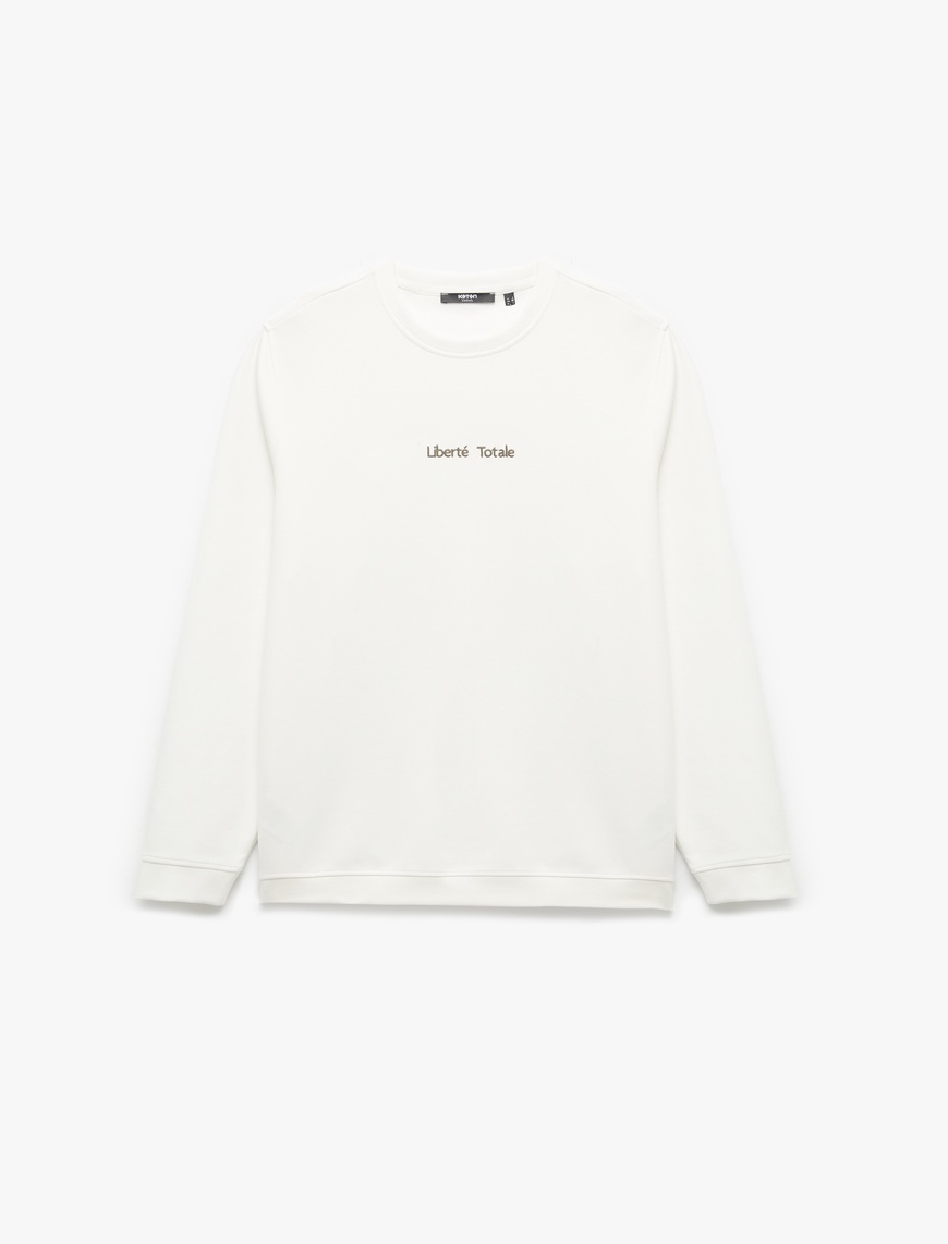   İşleme Detaylı Uzun Kollu Bisiklet Yaka Sweatshirt