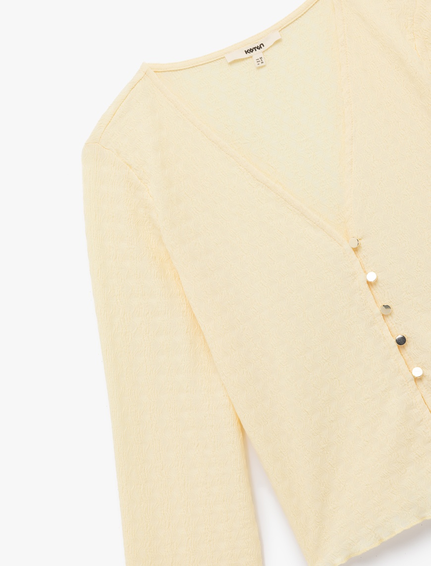   Düğmeli Uzun Kollu V Yaka Slim Fit Bluz