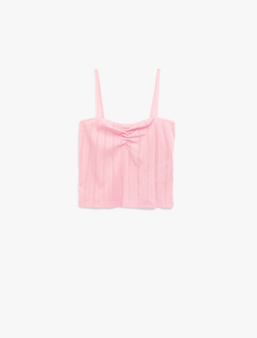   Pamuklu İp Askılı Büzgülü Dokulu Slim Fit Crop Atlet