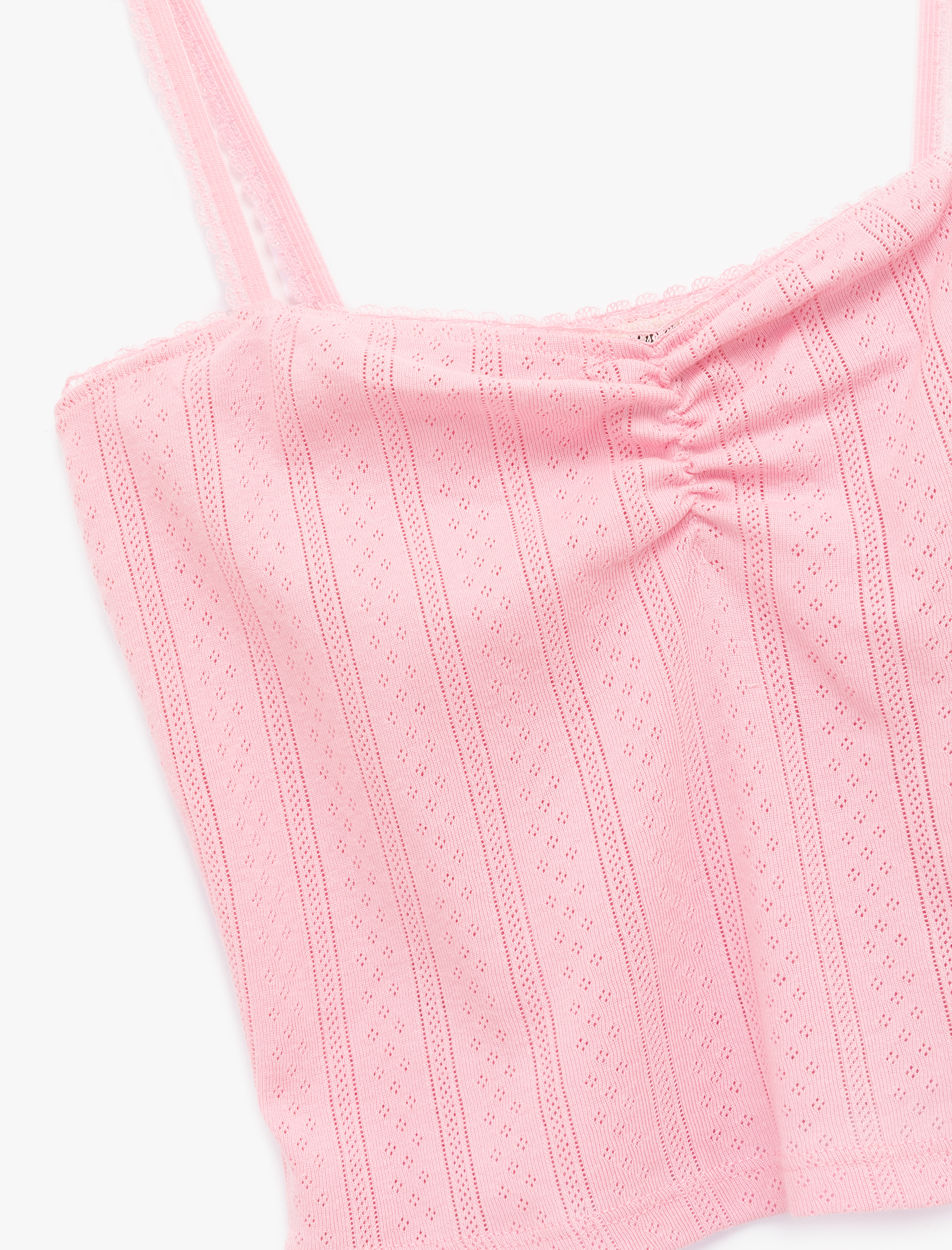   Pamuklu İp Askılı Büzgülü Dokulu Slim Fit Crop Atlet