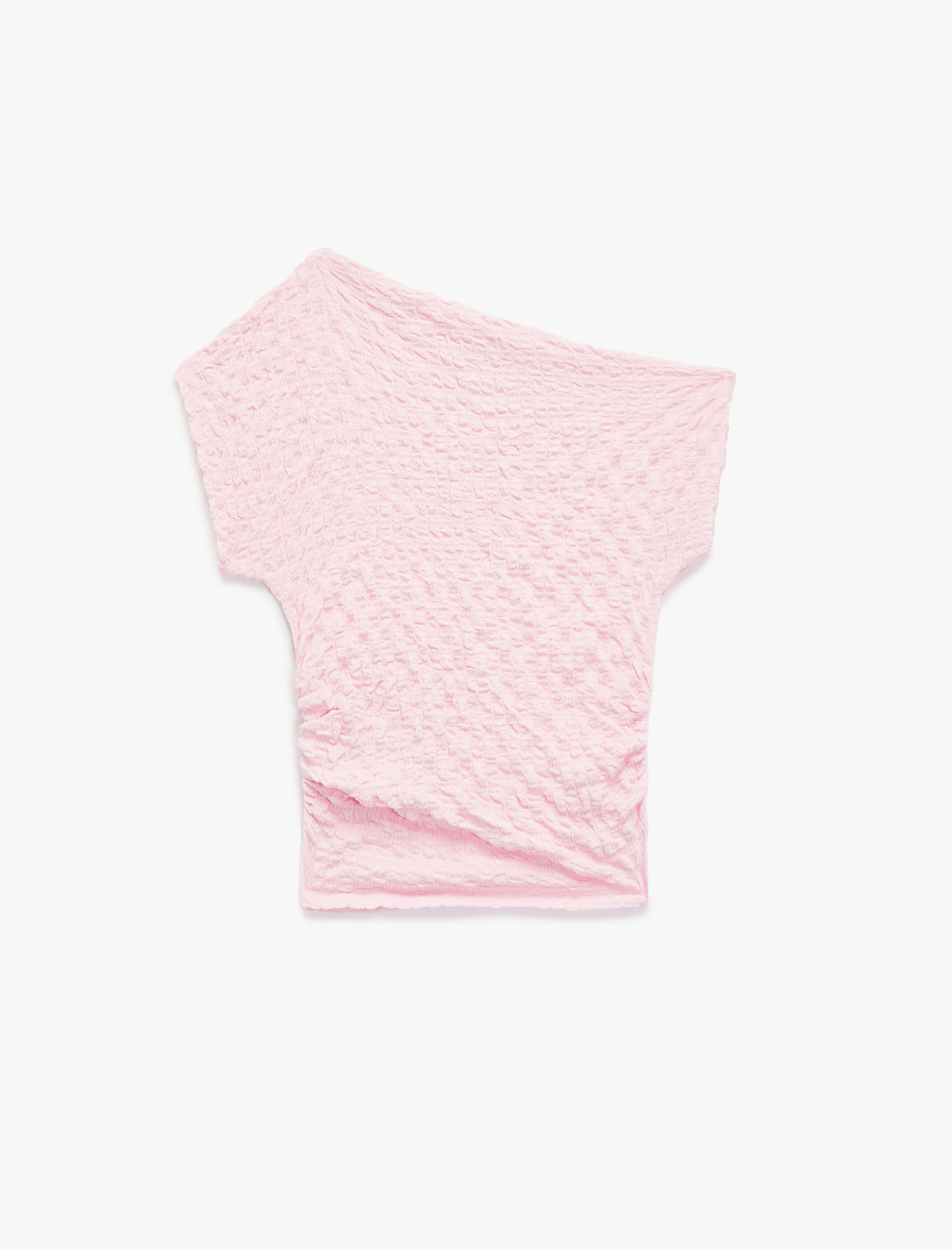   Bürümcük Kumaş Kolsuz Dokulu Asimetrik Yaka Crop Üst